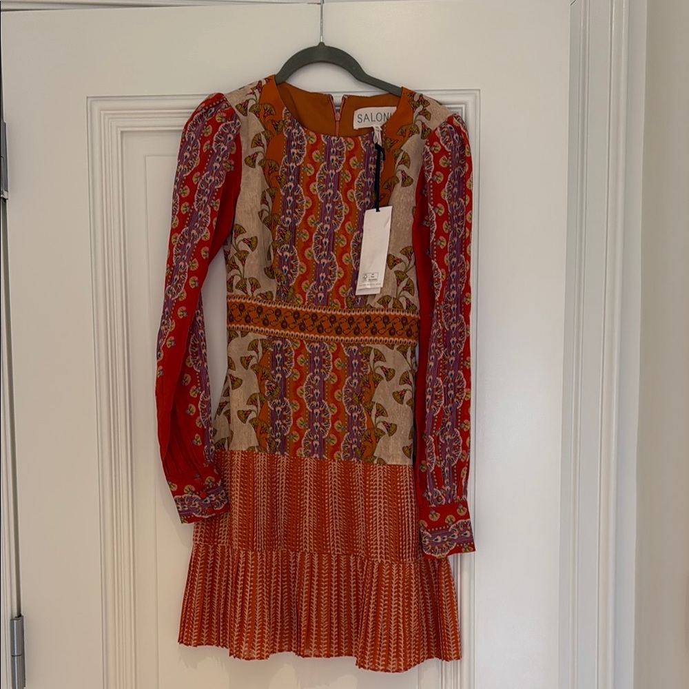 Saloni Vera Mini Dress in Papyrus Pillar in Size 0